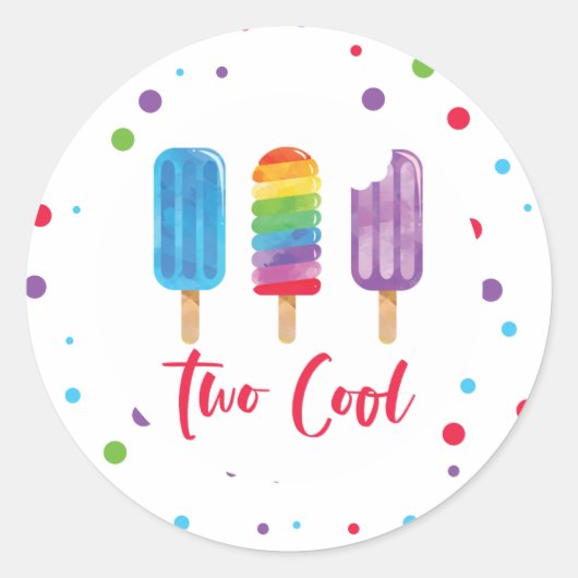 Rainbow Ice Pop Two Cool 2e verjaardag Ronde Sticker (Voorkant)
