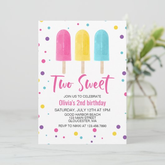 Rainbow Ice Pop Two Sweet Summer Birthday Kaart (Staand voorkant)