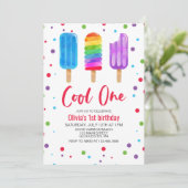 Rainbow Ice Poppen Koel Een 1e Verjaardagsuitnodig Kaart (Staand voorkant)