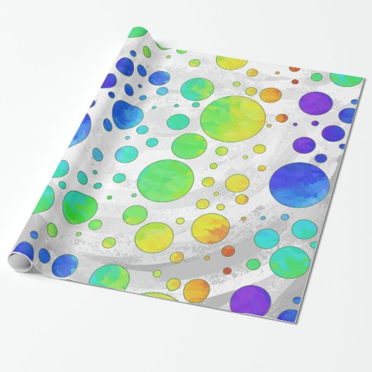 Rainbow Icy Polka Dot Pattern Cadeaupapier (Uitgerold)