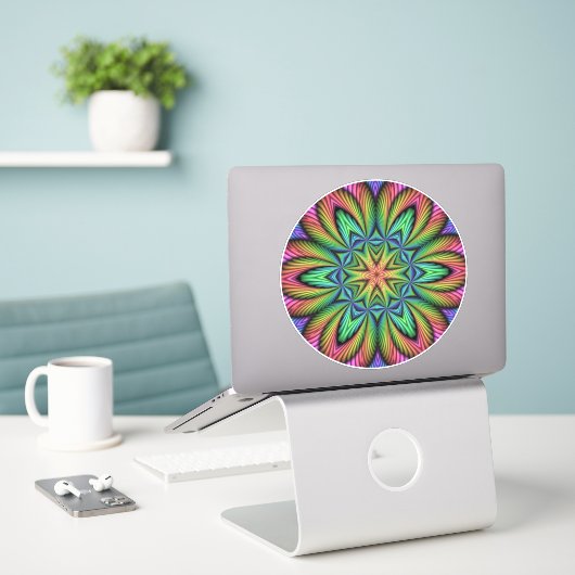 Rainbow Illusion Mandala Sticker (Laptop op bureau)