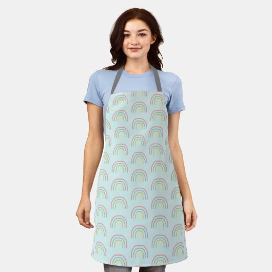 Rainbow Illustration Pattern Over Apron Schort (Gedragen)