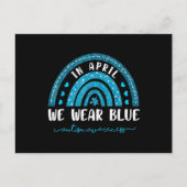 Rainbow In april Draag we Blue Autism Awareness T- Briefkaart (Voorkant)