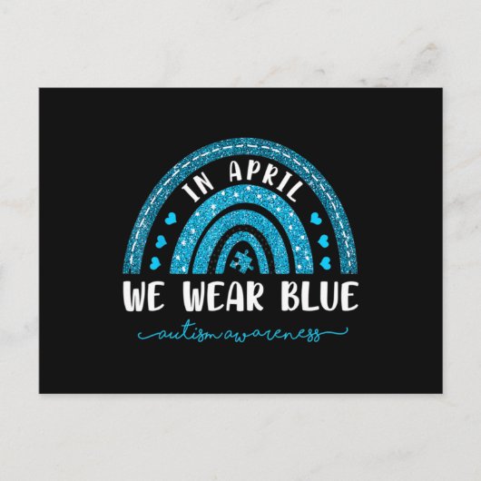 Rainbow In april Draag we Blue Autism Awareness T- Briefkaart (Voorkant)