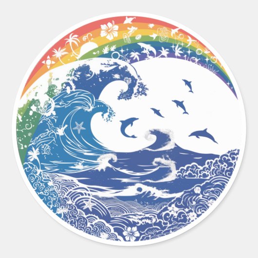 Rainbow in Hawaii: Waves, Life Ronde Sticker (Voorkant)