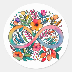 Rainbow Infinity Waterverf Flowers Autisme Ronde Sticker