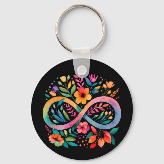 Rainbow Infinity Waterverf Flowers Autisme Sleutelhanger (Voorkant)