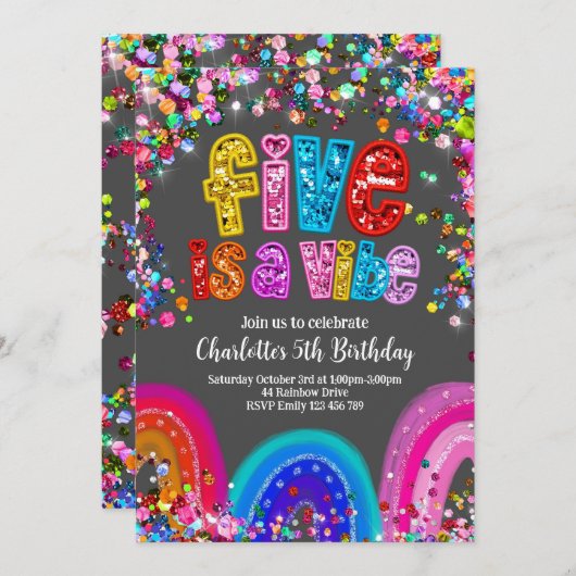 Rainbow Invitation, 5e verjaardag Schattige Bright Kaart (Voorkant / Achterkant)
