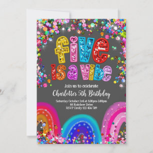 Rainbow Invitation, 5e verjaardag Schattige Bright Kaart