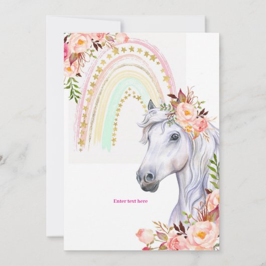 Rainbow Invitation, Horse Birthday Party Kaart (Achterkant)