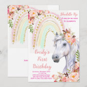 Rainbow Invitation, Horse Birthday Party Kaart (Voorkant / Achterkant)