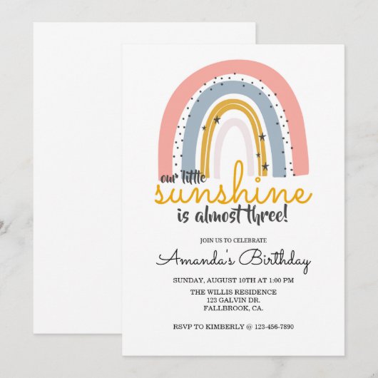 RAINBOW INVITE, onze kleine zonneschijn, RAINBOW p (Voorkant / Achterkant)