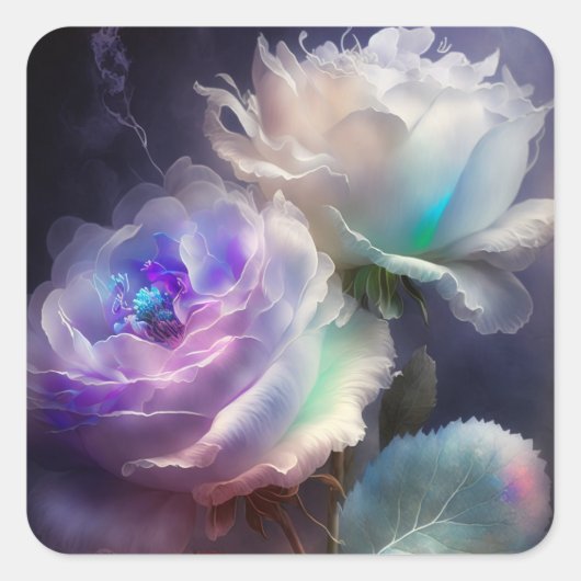 Rainbow Iridescence Bloemen Vierkante Sticker (Voorkant)