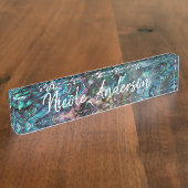 Rainbow Iridescent Abalone Zee Shell Kantoor Desk Naambordje (Zijkant)