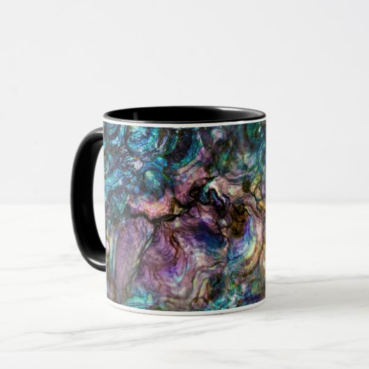 Rainbow Iridescent Abalone Zee Shell Mok (Voorkant links)