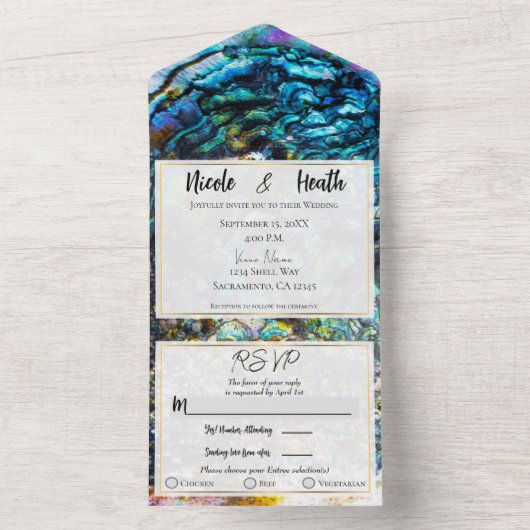 Rainbow Iridescent Abalone Zee Shell Wedding All In One Uitnodiging (Binnen)