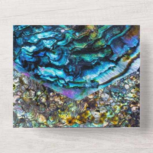 Rainbow Iridescent Abalone Zee Shell Wedding All In One Uitnodiging (Achterkant)