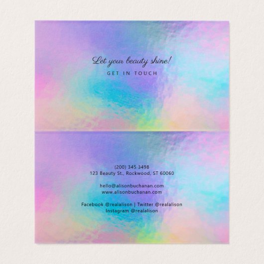 Rainbow Iridescent Holographic Script Manager Visitekaartje (Binnenkant ongevouwen)