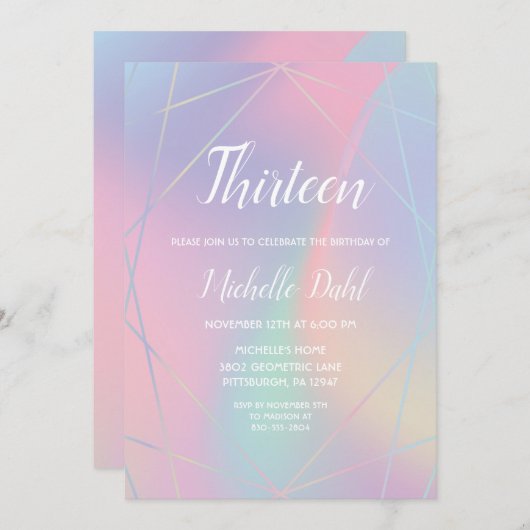 Rainbow Iridescent Pastel Geometrische Verjaardag Kaart (Voorkant / Achterkant)