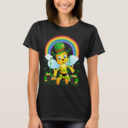 Rainbow Irish Shamrock Bumblebee St Patrick's Day T-shirt (Voorkant)