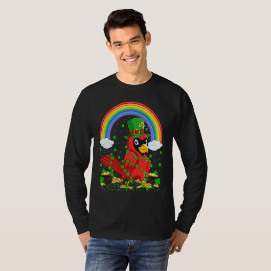 Rainbow Irish Shamrock Cardinal Bird St Patrick's  T-shirt (Voorkant volledig)