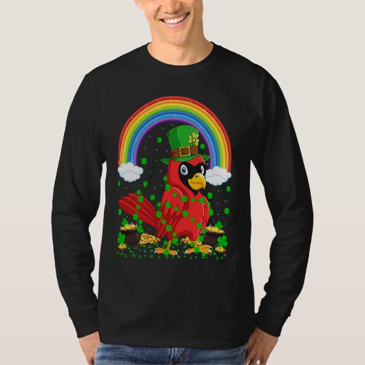 Rainbow Irish Shamrock Cardinal Bird St Patrick's T-shirt (Voorkant)
