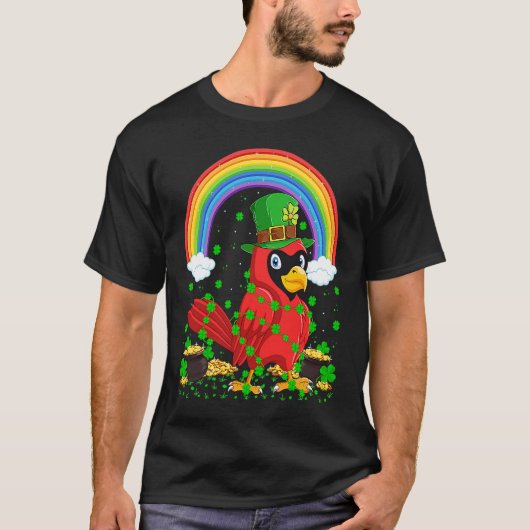 Rainbow Irish Shamrock Cardinal Bird St Patrick's  T-shirt (Voorkant)