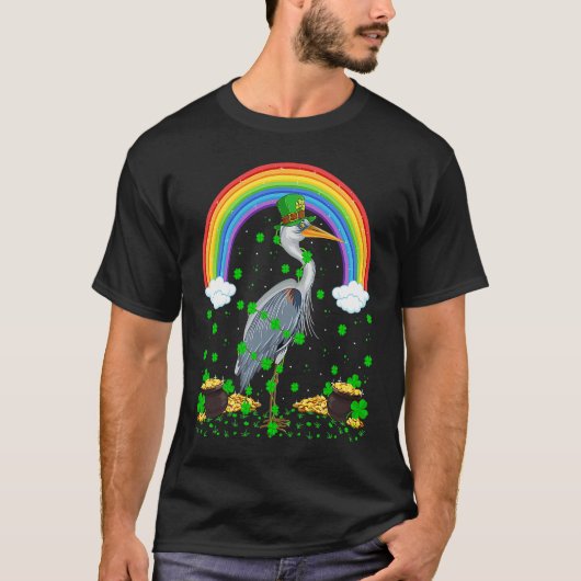 Rainbow Irish Shamrock Heron Bird St Patrick's Day T-shirt (Voorkant)