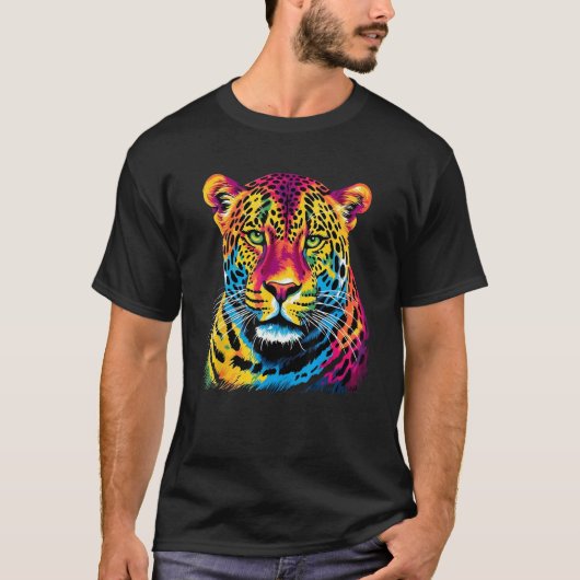 Rainbow Jaguar Big Cat Lover Print Graphic Abstrac T-shirt (Voorkant)