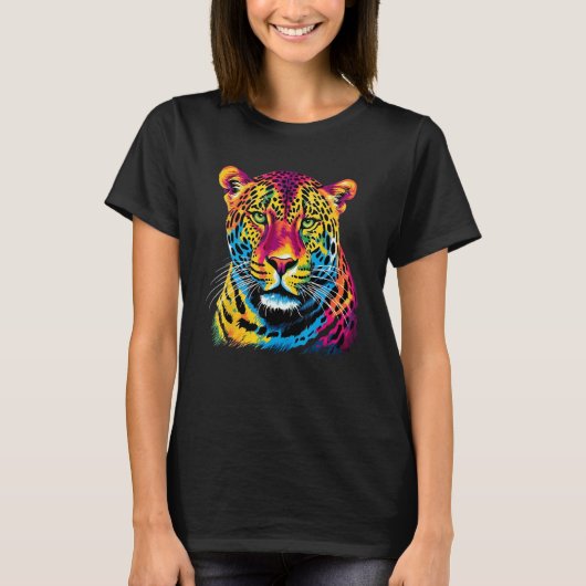 Rainbow Jaguar Big Cat Lover Print Graphic Abstrac T-shirt (Voorkant)