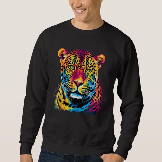 Rainbow Jaguar Big Cat Lover Print Graphic Abstrac Trui (Voorkant)