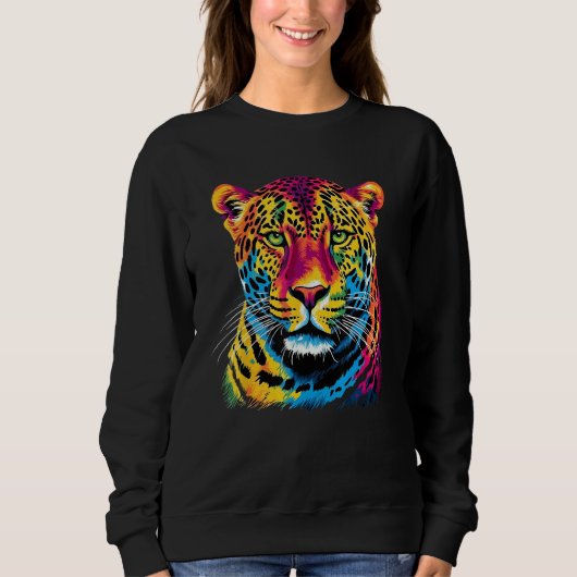 Rainbow Jaguar Big Cat Lover Print Graphic Abstrac Trui (Voorkant)