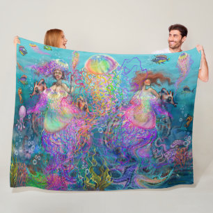 Rainbow Jellyfish Mermaid Dresses Fleece Blanket Deken
