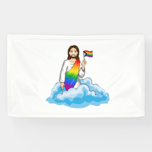 Rainbow Jesus Progress Flag Spandoek (Horizontaal)