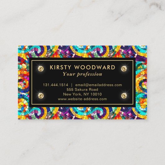 Rainbow Jewel Tone Mozaïek Glas Patroon Visitekaartje (Achterkant)