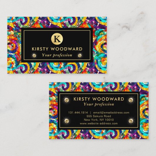 Rainbow Jewel Tone Mozaïek Glas Patroon Visitekaartje (Voorkant / Achterkant)