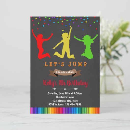 Rainbow jump verjaardagsuitnodiging kaart (Staand voorkant)