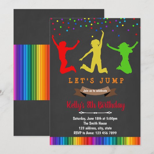 Rainbow jump verjaardagsuitnodiging kaart (Voorkant / Achterkant)