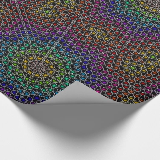 Rainbow Kaleidoscope Hearts Pattern Wrapping Paper Cadeaupapier (Hoek)