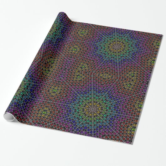 Rainbow Kaleidoscope Hearts Pattern Wrapping Paper Cadeaupapier (Uitgerold)