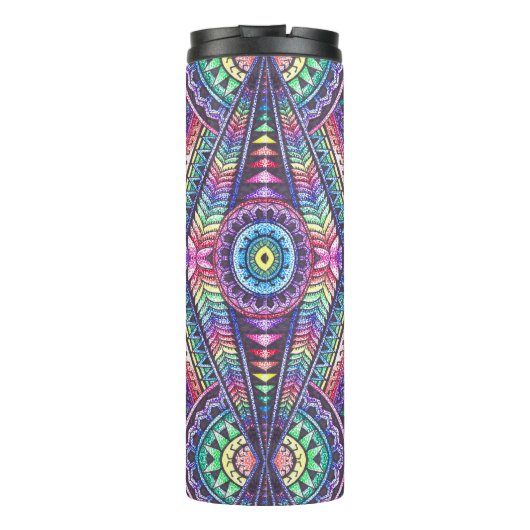 Rainbow Kaleidoscope Mandala Art Abstract Patroon Thermosbeker (Achterkant)