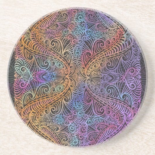 Rainbow Kaleidoscope Mandala Zandsteen Onderzetter (Voorkant)