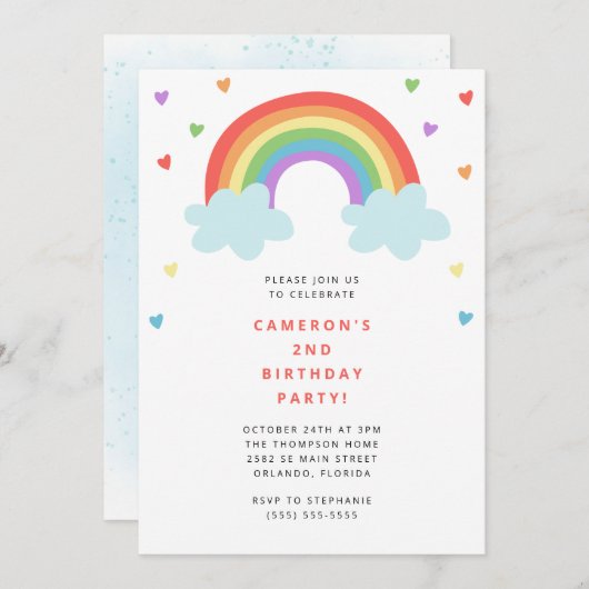 Rainbow Kids Birthday Invitation Kaart (Voorkant / Achterkant)