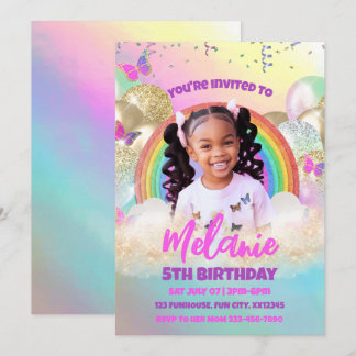 Rainbow Kids Birthday Party Invitation Kaart