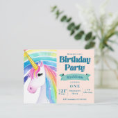 Rainbow Kids Eenhoorn 1e Verjaardagsfeest Uitnodig Briefkaart (Staand voorkant)