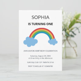 Rainbow Kids First Birthday Party Kaart