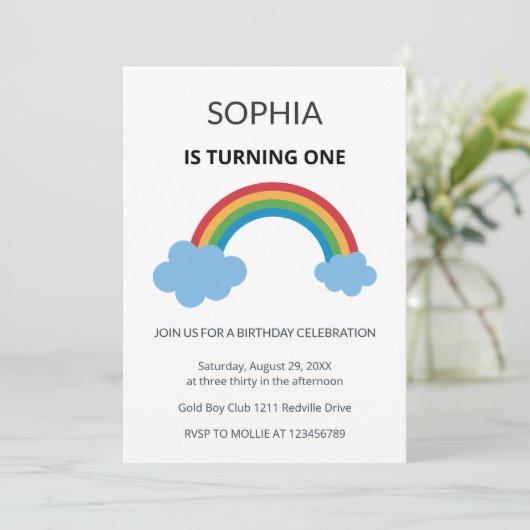 Rainbow Kids First Birthday Party Kaart (Staand voorkant)