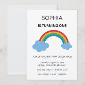 Rainbow Kids First Birthday Party Kaart (Voorkant / Achterkant)