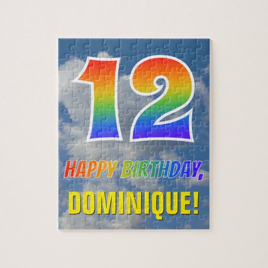 Rainbow Kijk "12" & "HAPPY BIRTHDAY", Cloudy Sky Legpuzzel (Verticaal)