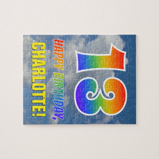Rainbow Kijk "13" & "HAPPY BIRTHDAY", Cloudy Sky Legpuzzel (Horizontaal)